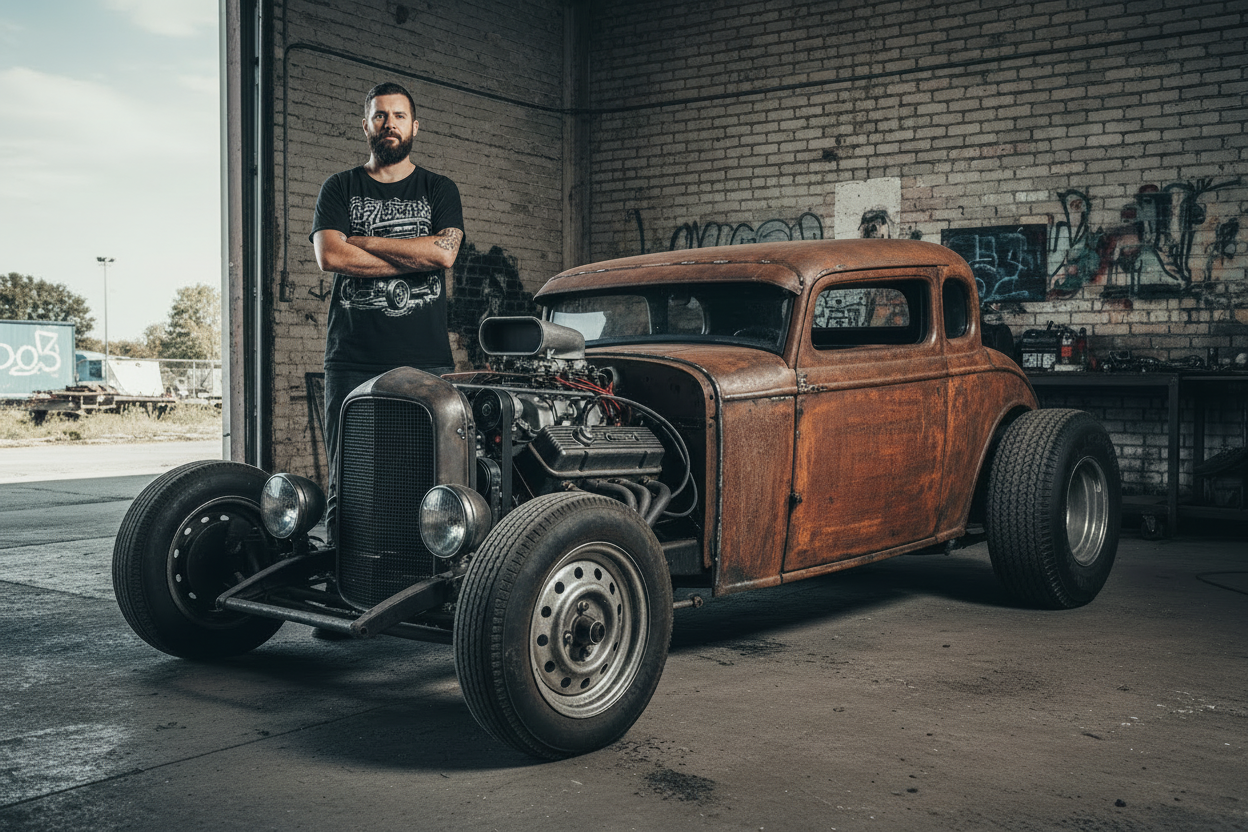 PUT A RATROD DESIGN ON HIS SHIRT